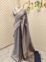 Banarasi saree with round and box like pattern all over the body and with suttle double border - Image 12