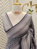 Banarasi saree with round and box like pattern all over the body and with suttle double border - Image 11