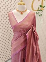 Banarasi saree with round and box like pattern all over the body and with suttle double border - Image 7