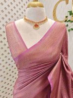 Banarasi saree with round and box like pattern all over the body and with suttle double border - Image 8