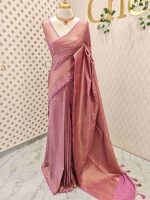 Banarasi saree with round and box like pattern all over the body and with suttle double border - Image 9