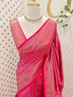 Banarasi saree with round and box like pattern all over the body and with suttle double border - Image 19
