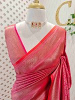 Banarasi saree with round and box like pattern all over the body and with suttle double border - Image 5