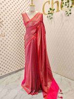 Banarasi saree with round and box like pattern all over the body and with suttle double border - Image 6