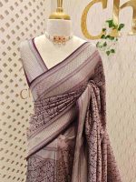 Banarasi saree with round and box like pattern all over the body and with suttle double border