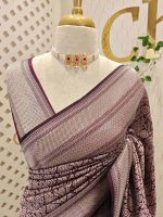 Banarasi saree with round and box like pattern all over the body and with suttle double border - Image 2