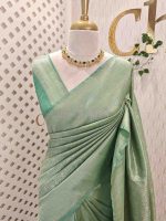 Banarasi saree with all-over floral motifs along with simple line inside the motifs - Image 10