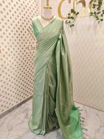 Banarasi saree with all-over floral motifs along with simple line inside the motifs - Image 12