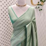 Banarasi saree with all-over floral motifs along with simple line inside the motifs