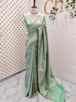Banarasi saree with all-over floral motifs along with simple line inside the motifs - Image 3