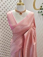 Banarasi saree with all-over floral motifs along with simple line inside the motifs - Image 4