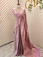 Banarasi saree with all-over floral motifs along with simple line inside the motifs - Image 9