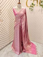 Banarasi with floral motifs inside the round like pattern along with slash like lines on the boarder - Image 12