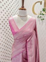 Banarasi with floral motifs inside the round like pattern along with slash like lines on the boarder - Image 10