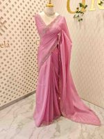 Crushed silk with scalloped cut-work border embellished with intricate silver stone work or sequins. - Image 9