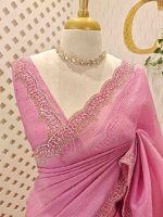 Crushed silk with scalloped cut-work border embellished with intricate silver stone work or sequins. - Image 8