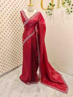 Crushed silk with scalloped cut-work border embellished with intricate silver stone work or sequins. - Image 12
