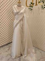Crushed silk with scalloped cut-work border embellished with intricate silver stone work or sequins. - Image 18