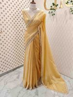 Crushed silk with scalloped cut-work border embellished with intricate silver stone work or sequins. - Image 27