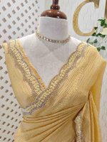Crushed silk with scalloped cut-work border embellished with intricate silver stone work or sequins. - Image 26