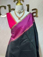 Kanjeevaram with dotted lines all over the body and contrast plain side boarder - Image 2