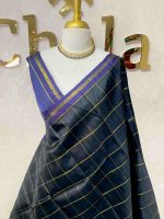 Kanjeevaram with box like lines all over the body and with small simple side boarder - Image 2