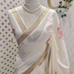 Kerala saree with large, vibrant digital floral prints on different colours