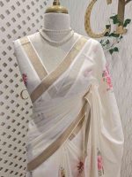 Kerala saree with large, vibrant digital floral prints on different colours