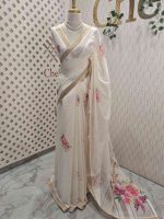 Kerala saree with large, vibrant digital floral prints on different colours - Image 3