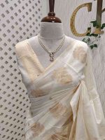 Kerala saree with small motif scattered all over body and with simple suttle side boarder - Image 2