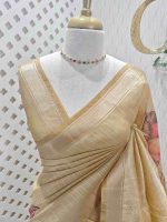 Kerala saree with suttle and contrast flower and leaf pattern on the body with doted vertical lines - Image 2
