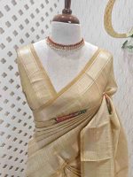 Kerala saree with dark colour large flower motif on the pallu and body along with simple sequins work on the motif - Image 2