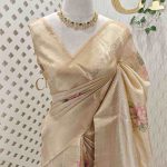 Kerala saree with subtle sequins  highlights scattered across the lotus and leaf