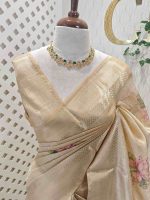 Kerala saree with subtle sequins  highlights scattered across the lotus and leaf - Image 2