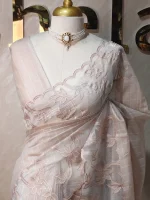 Net kota with grid  pattern on the body along with flower inside the scalloped boarder - Image 10