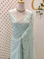 Net kota with grid  pattern on the body along with flower inside the scalloped boarder - Image 7