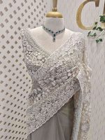 Net saree with sequins, beads flower and paisley like leaf pattern - Image 4