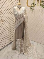 Net saree with sequins, beads flower and paisley like leaf pattern - Image 6