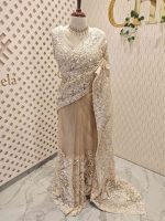 Net saree with sequins, beads flower and paisley like leaf pattern - Image 9