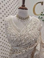 Net saree with sequins, beads flower and paisley like leaf pattern - Image 8