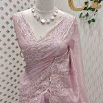 Organza saree with intricate floral cut work style boarder
