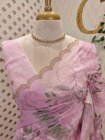 Organza with multi colour thread embroidered floral design - Image 17