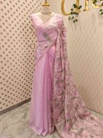 Organza with multi colour thread embroidered floral design - Image 18