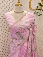 Organza with multi colour thread embroidered floral design - Image 16