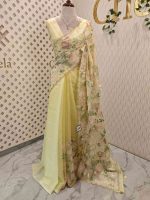 Organza with multi colour thread embroidered floral design - Image 15