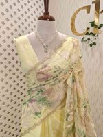 Organza with multi colour thread embroidered floral design - Image 13