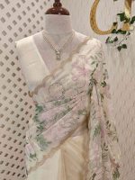 Organza with multi colour thread embroidered floral design - Image 10