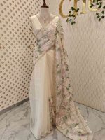 Organza with multi colour thread embroidered floral design - Image 12