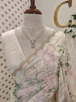 Organza with multi colour thread embroidered floral design - Image 11
