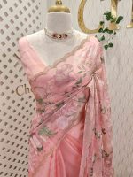Organza with multi colour thread embroidered floral design - Image 7